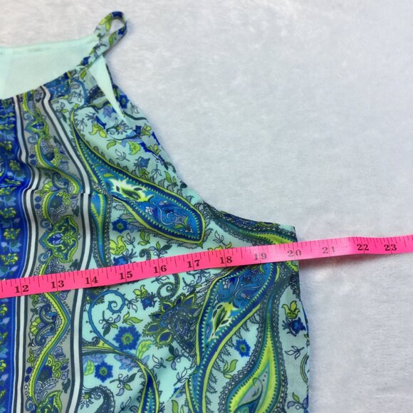 London Times Blouson Dress Size 12 Womans Blue Paisley Halter Neck Sleeveless - Picture 11 of 13